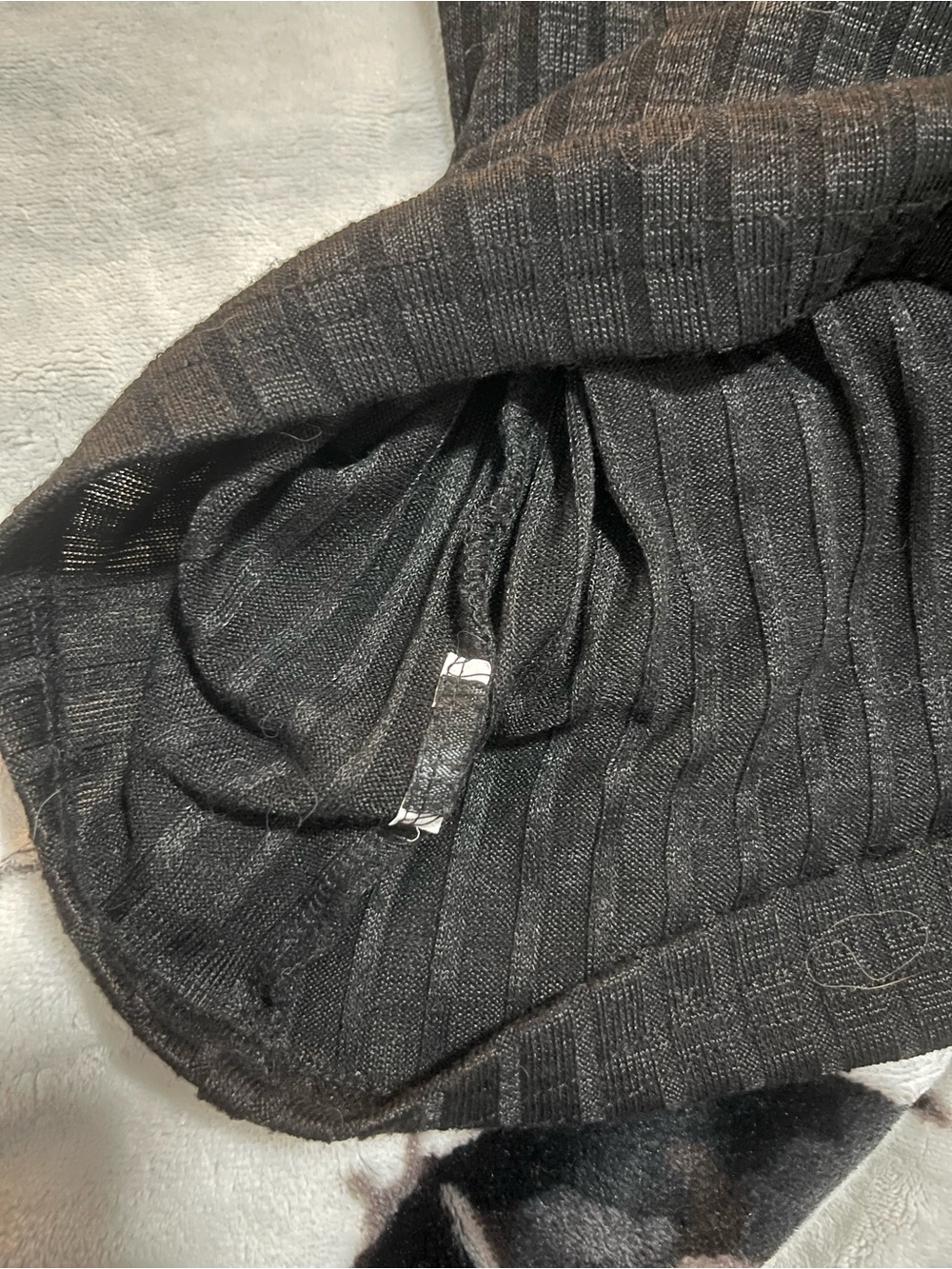 Black Ribbed Faux-Wrap Dress with Button Detail - Picture 3 of 3